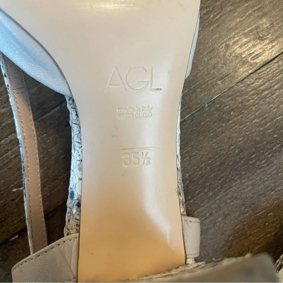 AGL Pumps 35.5 Slingback Block Heel Shoes Snake Skin Office Work Pointed Toe - Picture 7 of 11